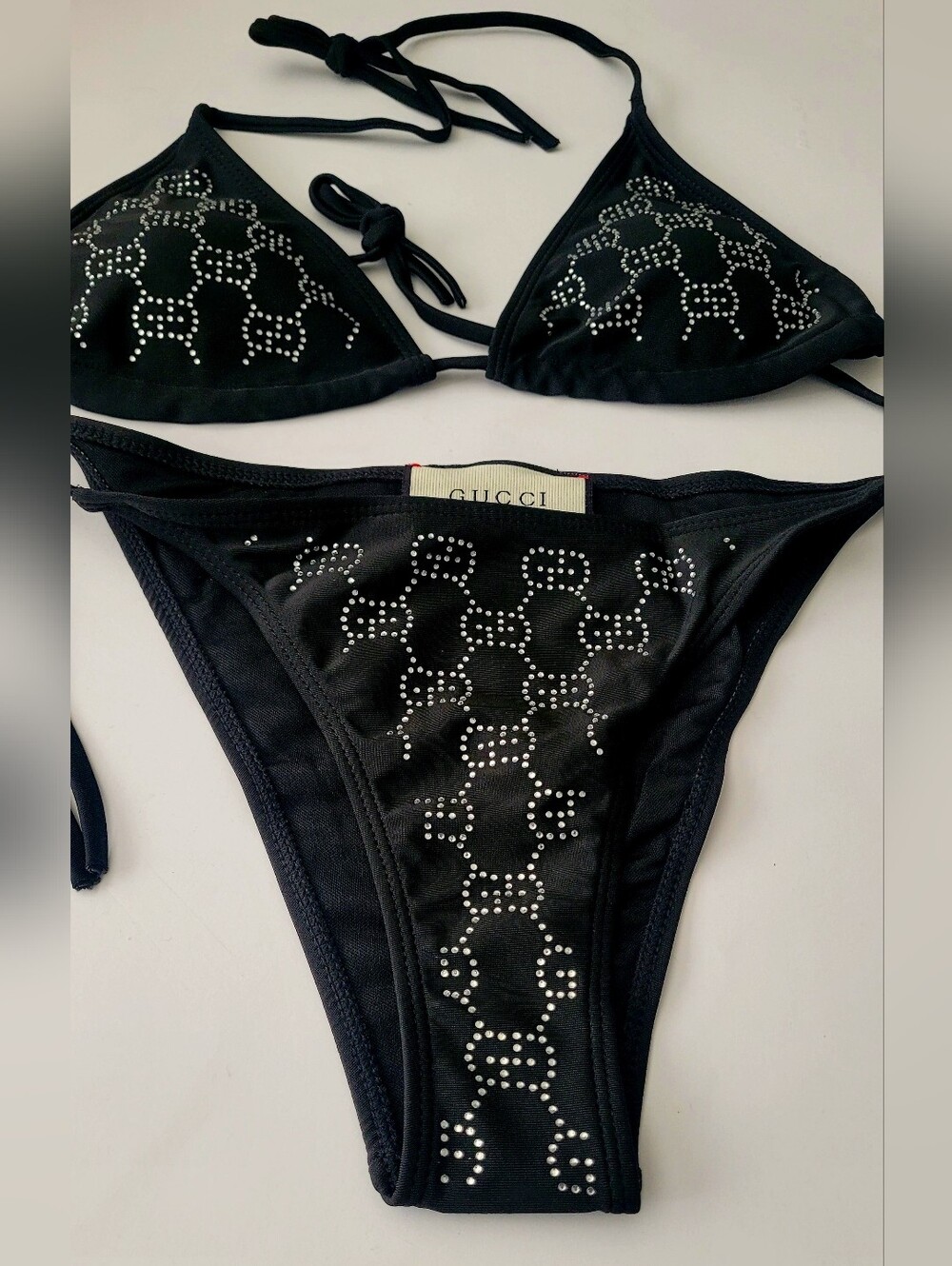 🇮🇹 Gucci Black Crystal-🖤Studded Triangle String Bikini🩱 - Picture 2 of 10